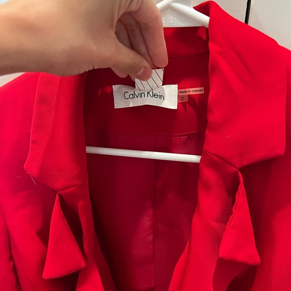 Red Calvin Klein Ruffle Blazer - Picture 2 of 3